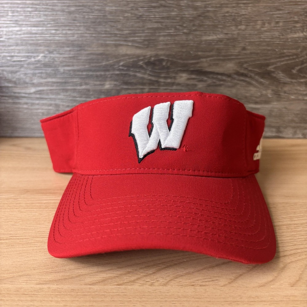 Wisconsin Badgers Hat Visor Strap Back Mens Red White NCAA Football Adidas